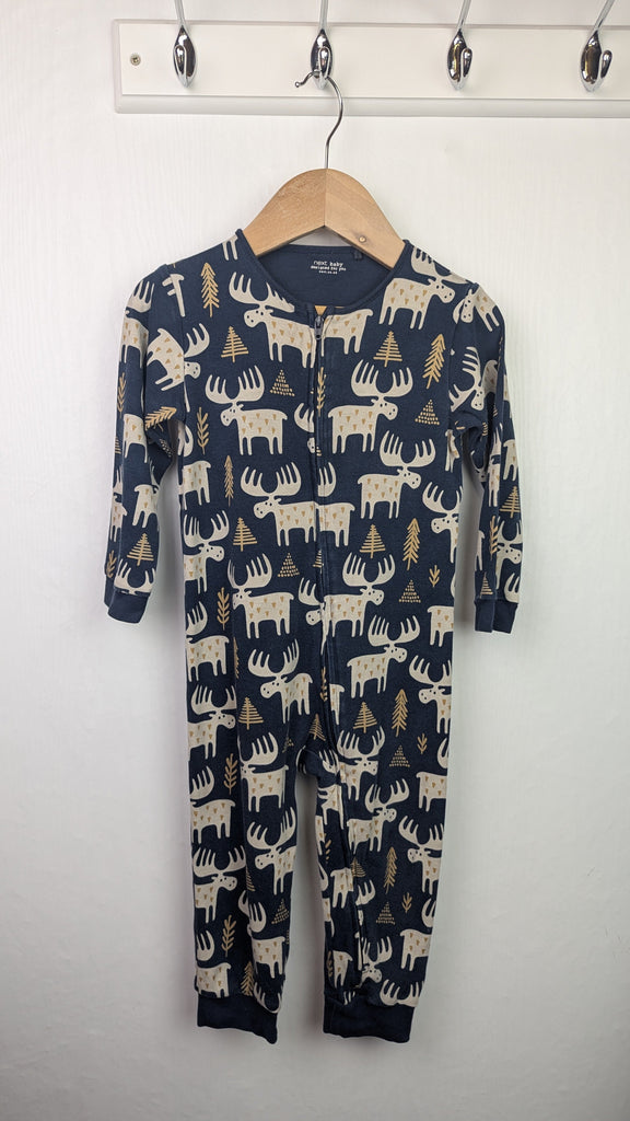 Next Navy Reindeer Romper - Unisex 18-24 Months Little Ones Preloved Used, Preloved, Preworn & Second Hand Baby, Kids & Children's Clothing UK Online. Cheap affordable. Brands including Next, Joules, Nutmeg Morrisons, TU, F&F, H&M.