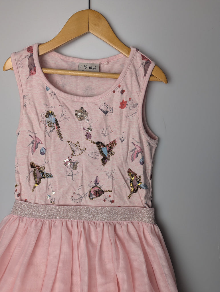 Next Pink Bird Dress - Girls 9 Years Little Ones Preloved Used, Preloved, Preworn Baby, Girls & Boys Clothes. Kids & Children's second hand Clothing UK Online. Cheap affordable. Brands including Next, Joules, Nutmeg Morrisons, TU, F&F, H&M.