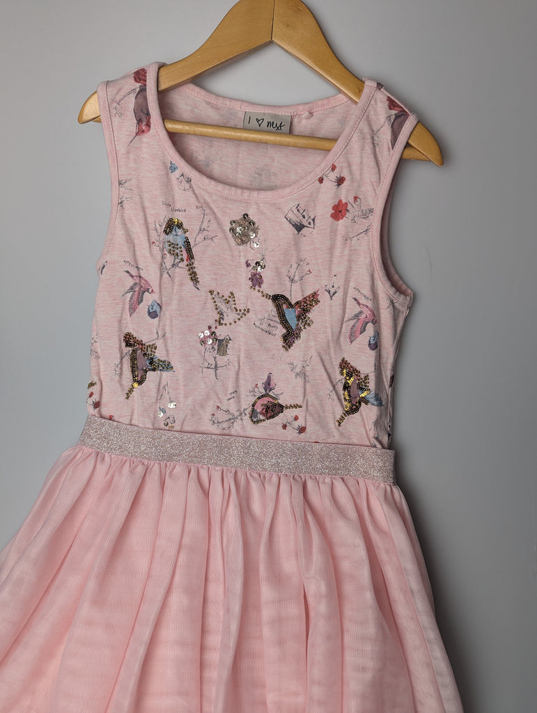 Next Pink Bird Dress - Girls 9 Years Little Ones Preloved Used, Preloved, Preworn Baby, Girls & Boys Clothes. Kids & Children's second hand Clothing UK Online. Cheap affordable. Brands including Next, Joules, Nutmeg Morrisons, TU, F&F, H&M.