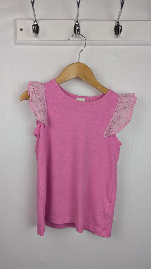 Next Pink Eyelet Sleeve Top - Girls 3-4 Years Little Ones Preloved Used, Preloved, Preworn & Second Hand Baby, Kids & Children's Clothing UK Online. Cheap affordable. Brands including Next, Joules, Nutmeg Morrisons, TU, F&F, H&M.