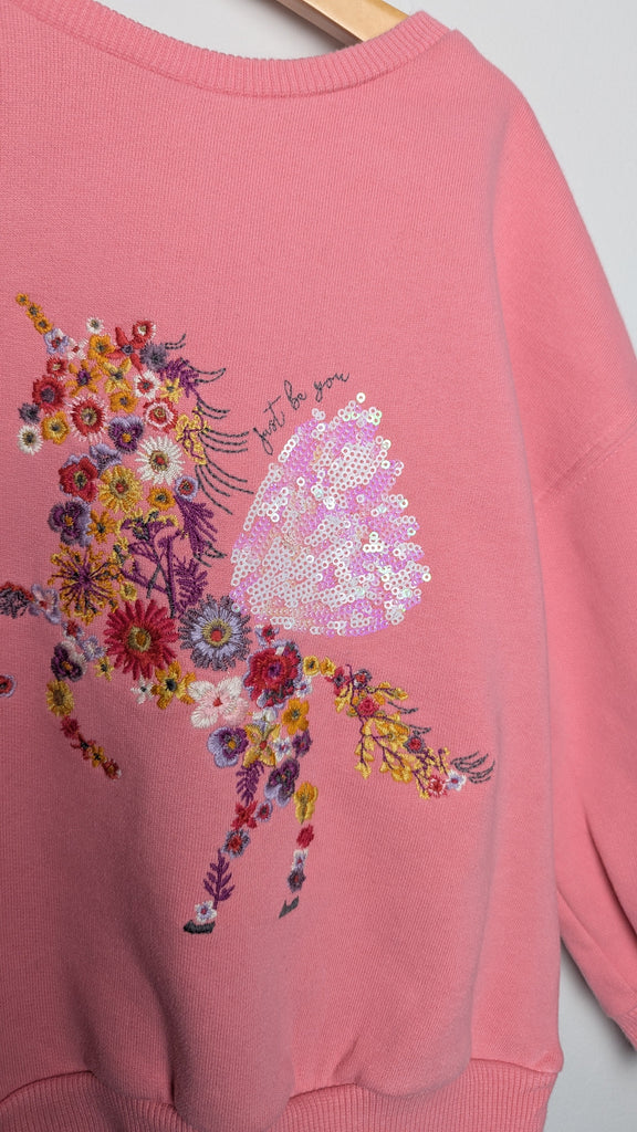 Next Pink Floral Unicorn Jumper - Girls 5 Years Little Ones Preloved Used, Preloved, Preworn & Second Hand Baby, Kids & Children's Clothing UK Online. Cheap affordable. Brands including Next, Joules, Nutmeg Morrisons, TU, F&F, H&M.