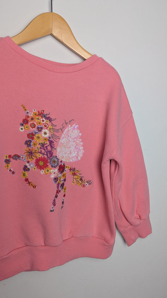 Next Pink Floral Unicorn Jumper - Girls 5 Years Little Ones Preloved Used, Preloved, Preworn & Second Hand Baby, Kids & Children's Clothing UK Online. Cheap affordable. Brands including Next, Joules, Nutmeg Morrisons, TU, F&F, H&M.