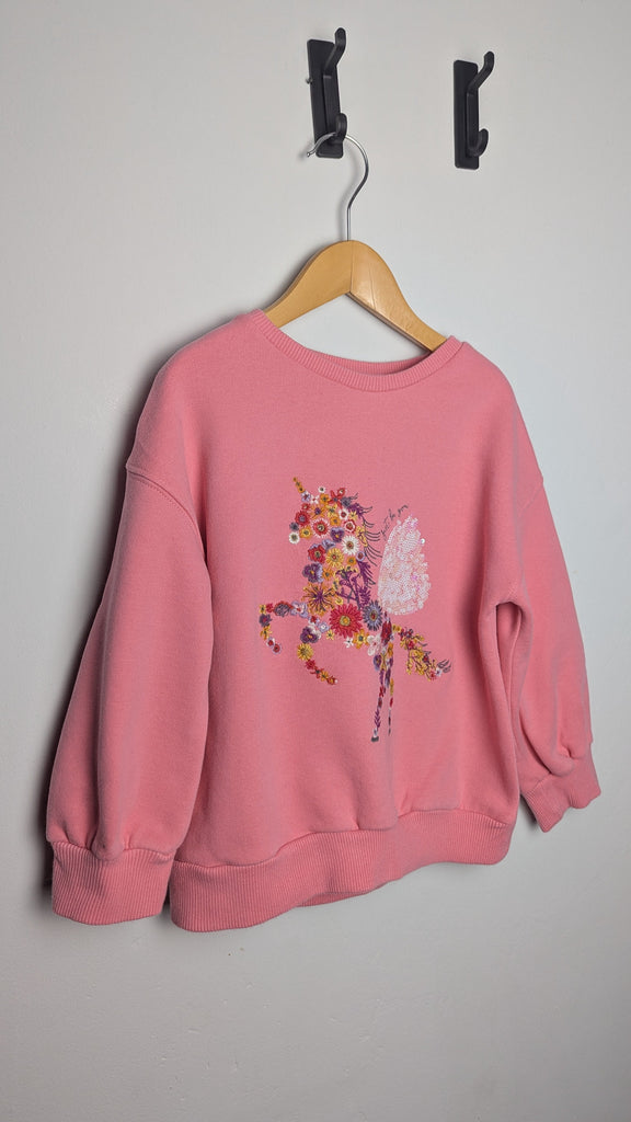 Next Pink Floral Unicorn Jumper - Girls 5 Years Little Ones Preloved Used, Preloved, Preworn & Second Hand Baby, Kids & Children's Clothing UK Online. Cheap affordable. Brands including Next, Joules, Nutmeg Morrisons, TU, F&F, H&M.