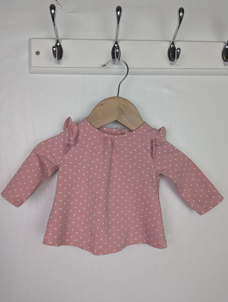 Next Pink Spotty Top - Girls Newborn Little Ones Preloved Used, Preloved, Preworn Baby, Girls & Boys Clothes. Kids & Children's second hand Clothing UK Online. Cheap affordable. Brands including Next, Joules, Nutmeg Morrisons, TU, F&F, H&M.