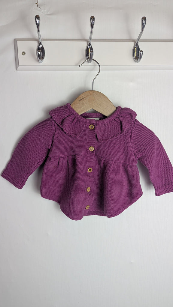 Next Purple Knit Cardigan - Girls 0-3 Months Little Ones Preloved Used, Preloved, Preworn Baby, Girls & Boys Clothes. Kids & Children's second hand Clothing UK Online. Cheap affordable. Brands including Next, Joules, Nutmeg Morrisons, TU, F&F, H&M.