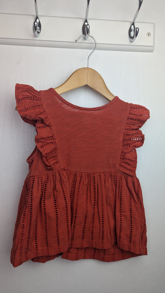 Next Rust Eyelet Sleeveless Top - Girls 18-24 Months Little Ones Preloved Used, Preloved, Preworn & Second Hand Baby, Kids & Children's Clothing UK Online. Cheap affordable. Brands including Next, Joules, Nutmeg Morrisons, TU, F&F, H&M.