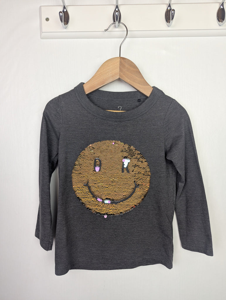 Next Sequin Smile Top - Girls 3 Years Little Ones Preloved Used, Preloved, Preworn Baby, Girls & Boys Clothes. Kids & Children's second hand Clothing UK Online. Cheap affordable. Brands including Next, Joules, Nutmeg Morrisons, TU, F&F, H&M.