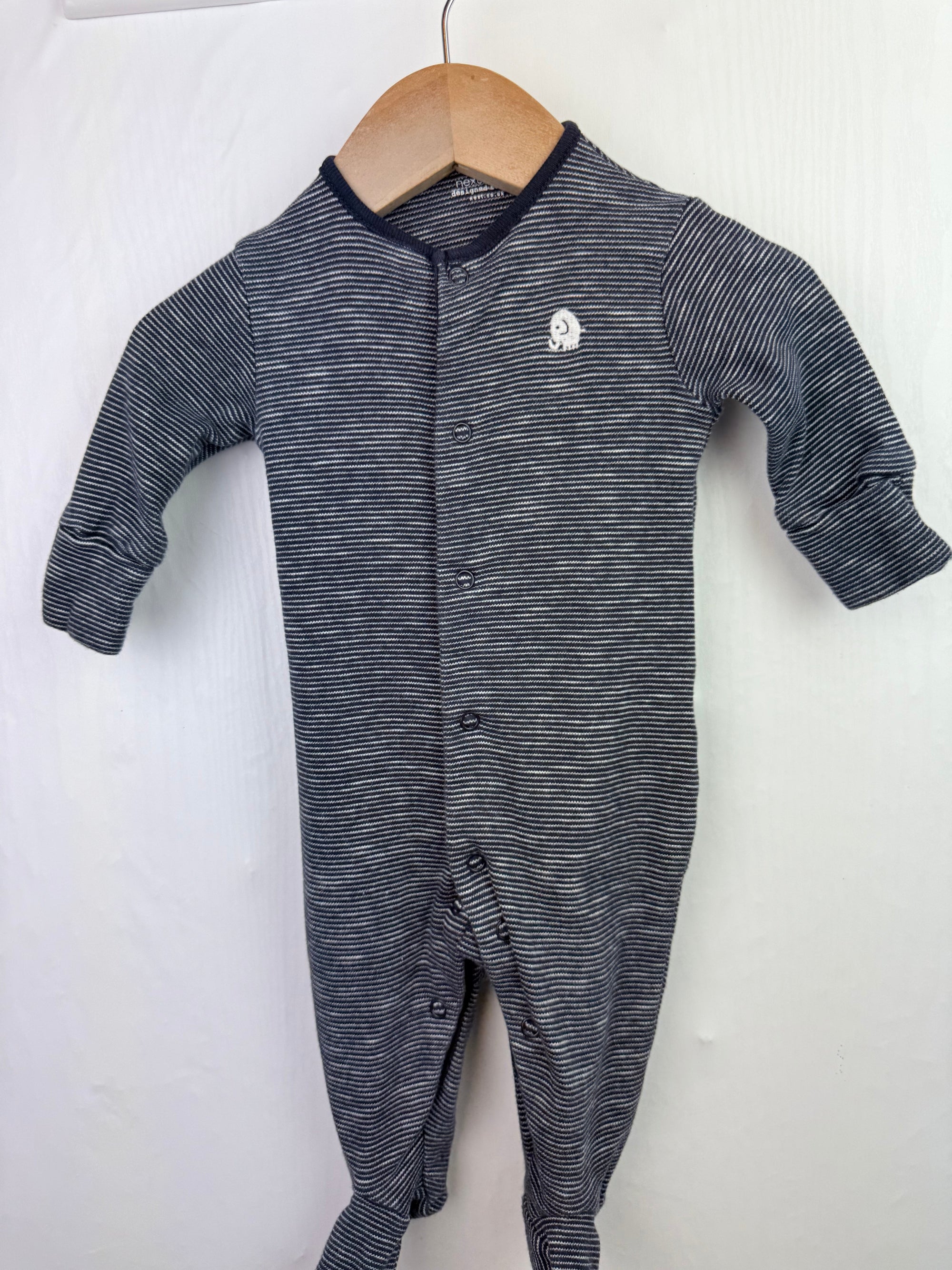 Next Striped Sleepsuit - Boys 0 - 3 Months - Little Ones Preloved. Second Hand Children's & Preloved Baby, Kids, Girls & Boys Clothes. UK online