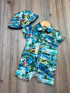 Next Tropical Romper & Matching Hat - Boys 0 - 3 M - Little Ones Preloved. Second Hand Children's & Preloved Baby, Kids, Girls & Boys Clothes. UK online