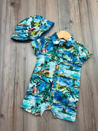 Next Tropical Romper & Matching Hat - Boys 0 - 3 M - Little Ones Preloved. Second Hand Children's & Preloved Baby, Kids, Girls & Boys Clothes. UK online