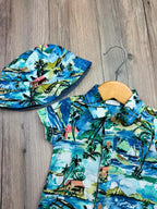 Next Tropical Romper & Matching Hat - Boys 0 - 3 M - Little Ones Preloved. Second Hand Children's & Preloved Baby, Kids, Girls & Boys Clothes. UK online