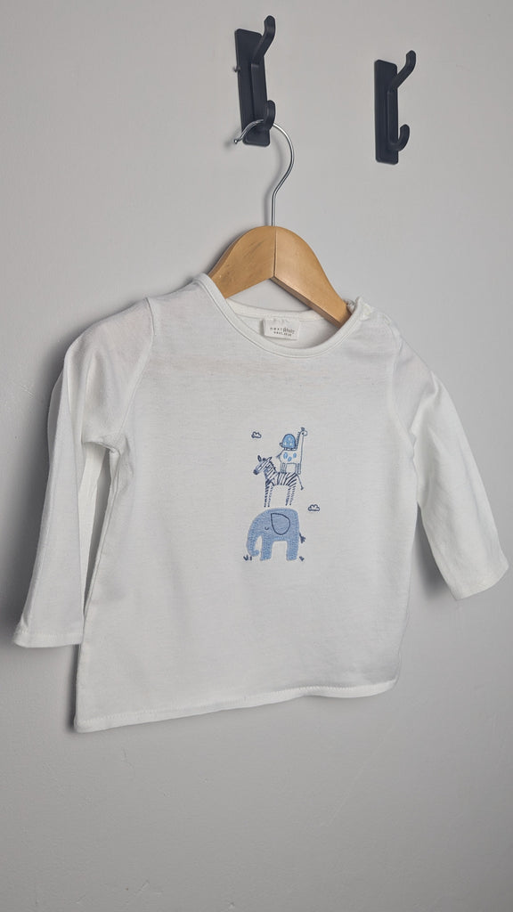 Next White & Blue Zoo Animals Top - Boys 3-6 Months Little Ones Preloved Used, Preloved, Preworn & Second Hand Baby, Kids & Children's Clothing UK Online. Cheap affordable. Brands including Next, Joules, Nutmeg Morrisons, TU, F&F, H&M.