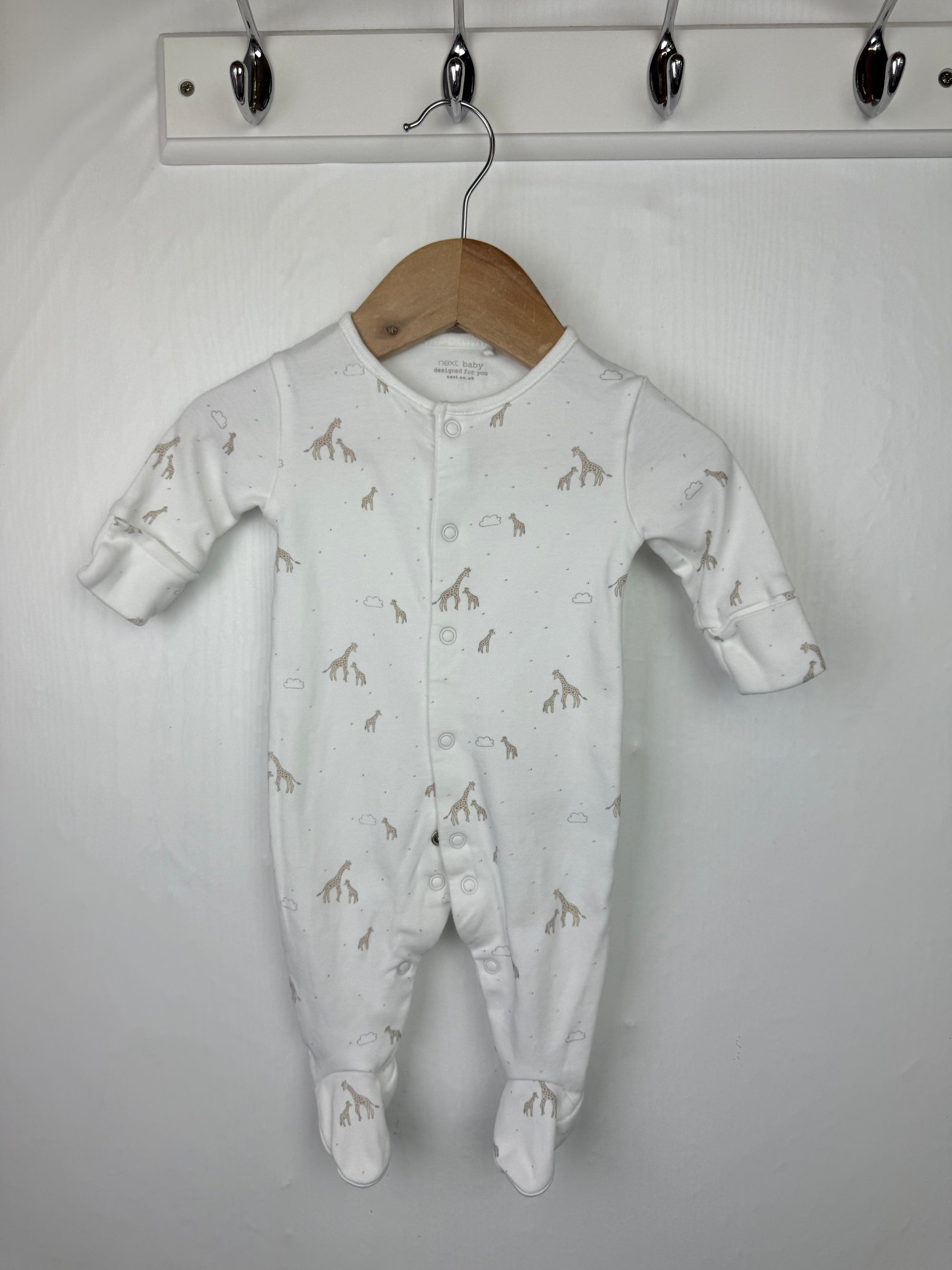 Next White Giraffe Sleepsuit - Unisex 0 - 1 Months - Little Ones Preloved. Second Hand Children's & Preloved Baby, Kids, Girls & Boys Clothes. UK online