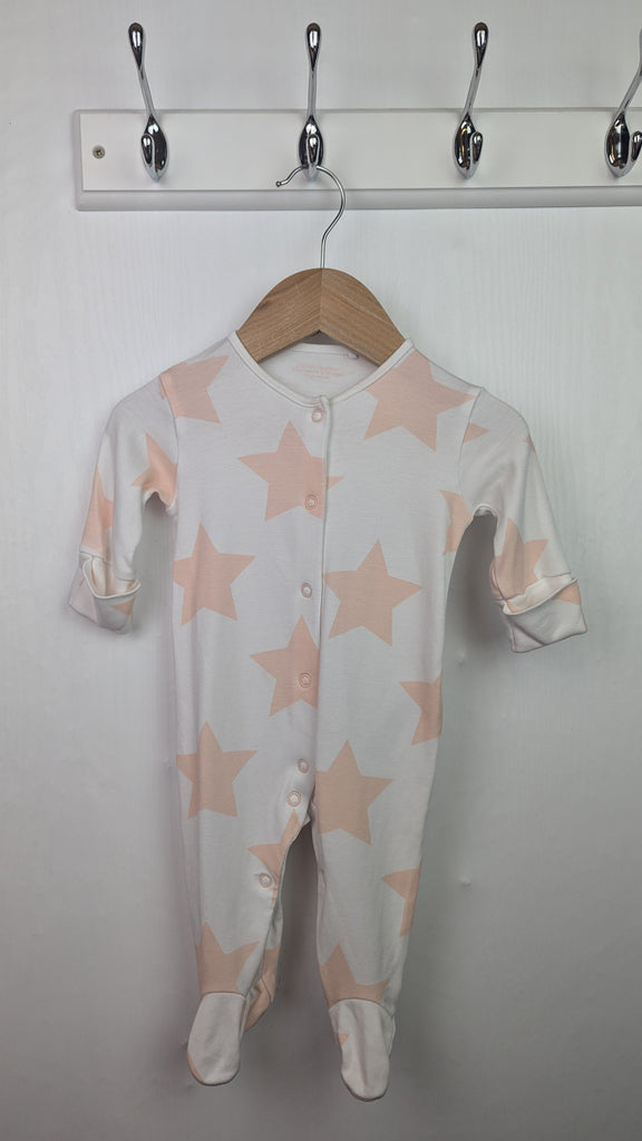 Next White & Pink Star Sleepsuit - Girls 0-3 Months Little Ones Preloved Used, Preloved, Preworn & Second Hand Baby, Kids & Children's Clothing UK Online. Cheap affordable. Brands including Next, Joules, Nutmeg Morrisons, TU, F&F, H&M.