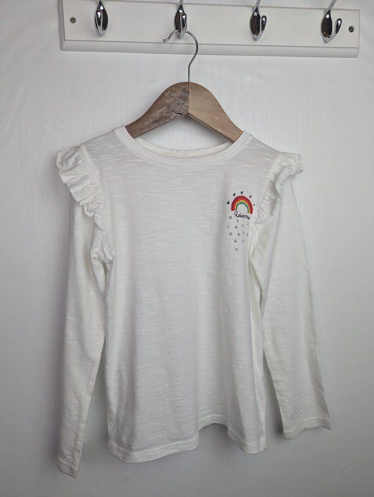 Next White Rainbow Top - Girls 7 Years Little Ones Preloved Used, Preloved, Preworn Baby, Girls & Boys Clothes. Kids & Children's second hand Clothing UK Online. Cheap affordable. Brands including Next, Joules, Nutmeg Morrisons, TU, F&F, H&M.