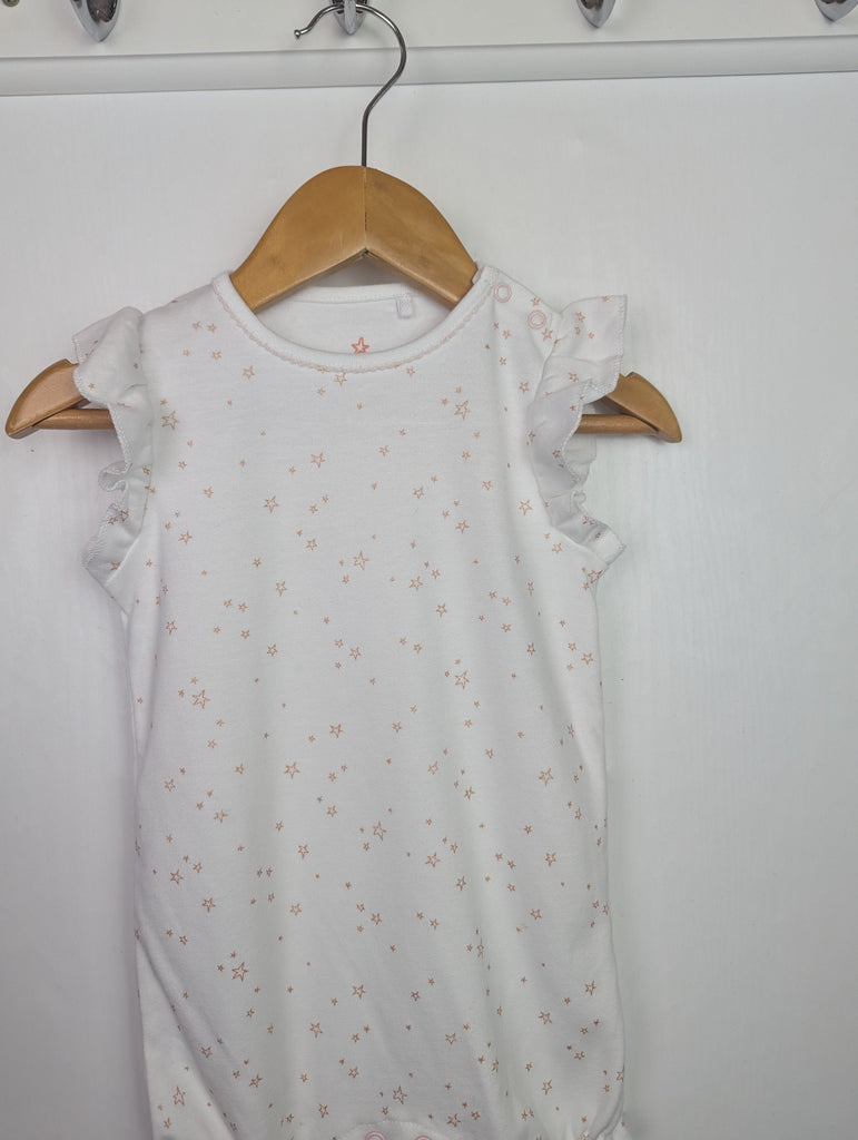 Next White Star Romper - Girls 3-6 Months Little Ones Preloved Used, Preloved, Preworn Baby, Girls & Boys Clothes. Kids & Children's second hand Clothing UK Online. Cheap affordable. Brands including Next, Joules, Nutmeg Morrisons, TU, F&F, H&M.