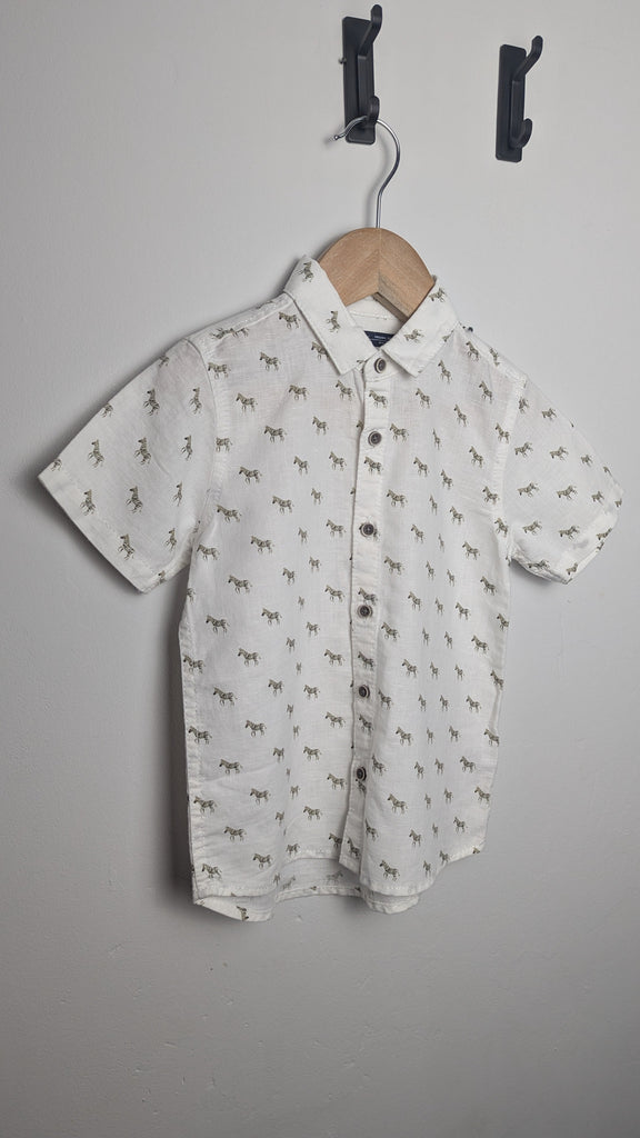 Next White Zebra Cotton & Linen Shirt - Boys 3-4 Years Little Ones Preloved Used, Preloved, Preworn Baby, Girls & Boys Clothes. Kids & Children's second hand Clothing UK Online. Cheap affordable. Brands including Next, Joules, Nutmeg Morrisons, TU, F&F, H&M.