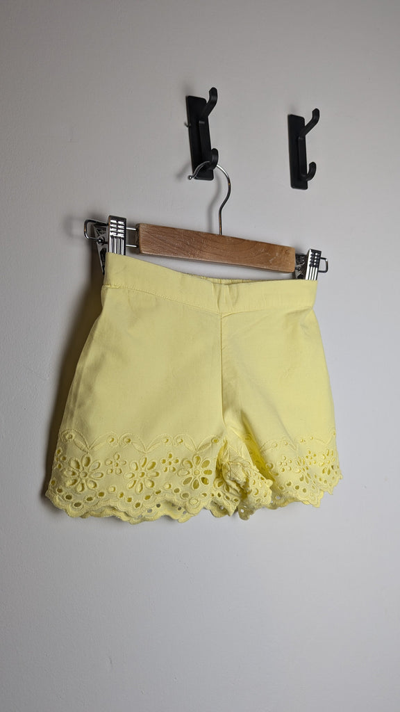 Next Yellow Eyelet Shorts - Girls 2-3 Years Little Ones Preloved Used, Preloved, Preworn & Second Hand Baby, Kids & Children's Clothing UK Online. Cheap affordable. Brands including Next, Joules, Nutmeg Morrisons, TU, F&F, H&M.