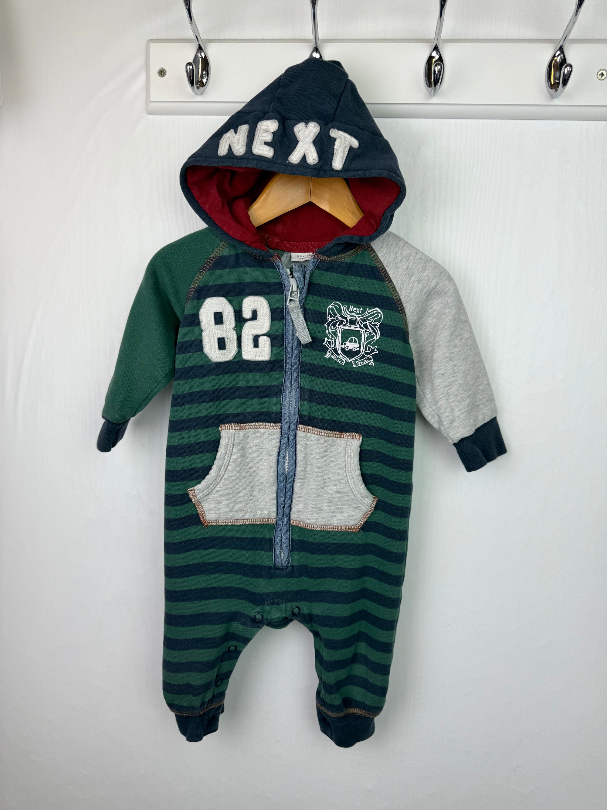 Next Zipped Hoodie Romper - Boys 6 - 9 Months - Little Ones Preloved. Second Hand Children's & Preloved Baby, Kids, Girls & Boys Clothes. UK online