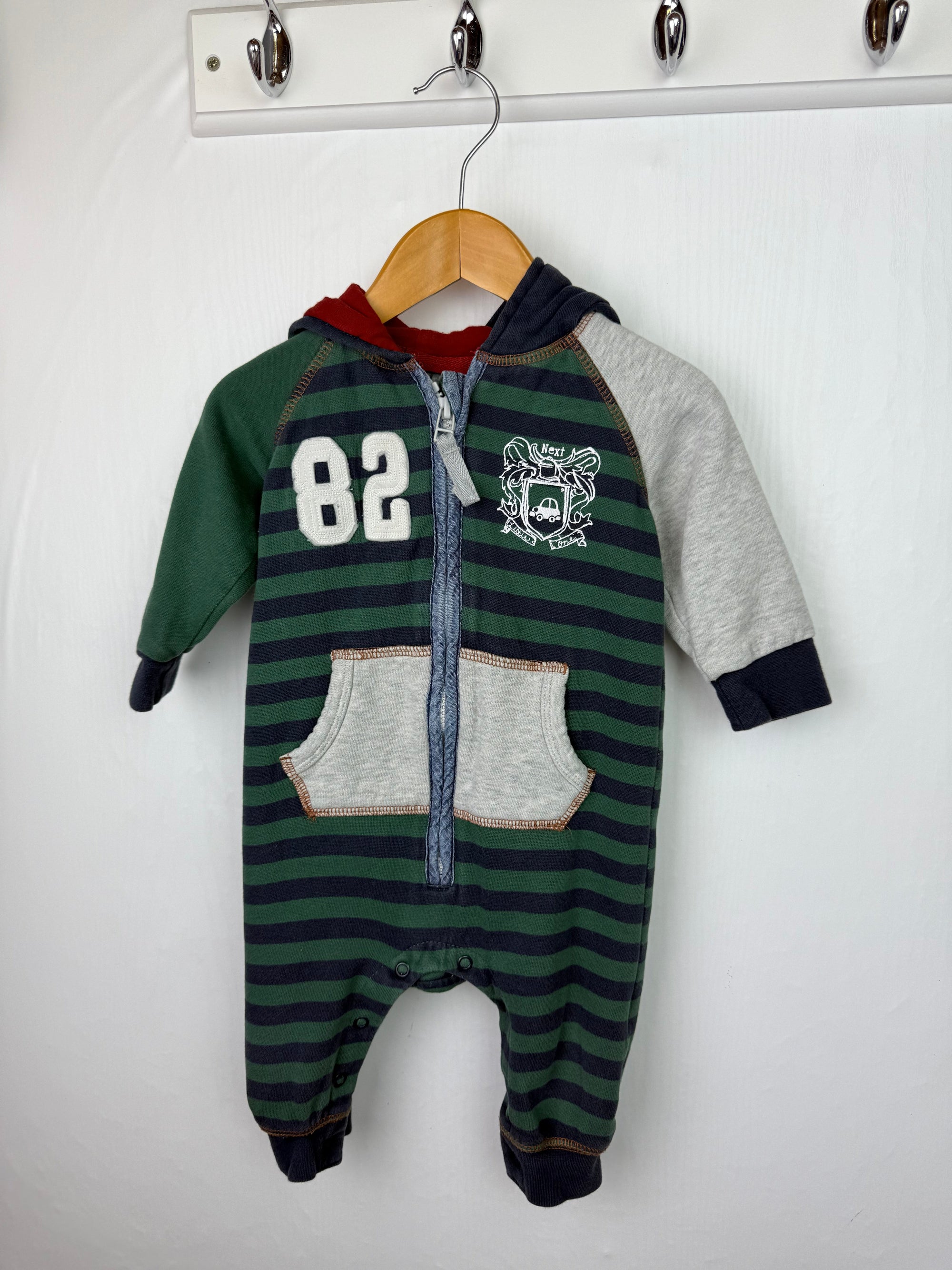 Next Zipped Hoodie Romper - Boys 6 - 9 Months - Little Ones Preloved. Second Hand Children's & Preloved Baby, Kids, Girls & Boys Clothes. UK online