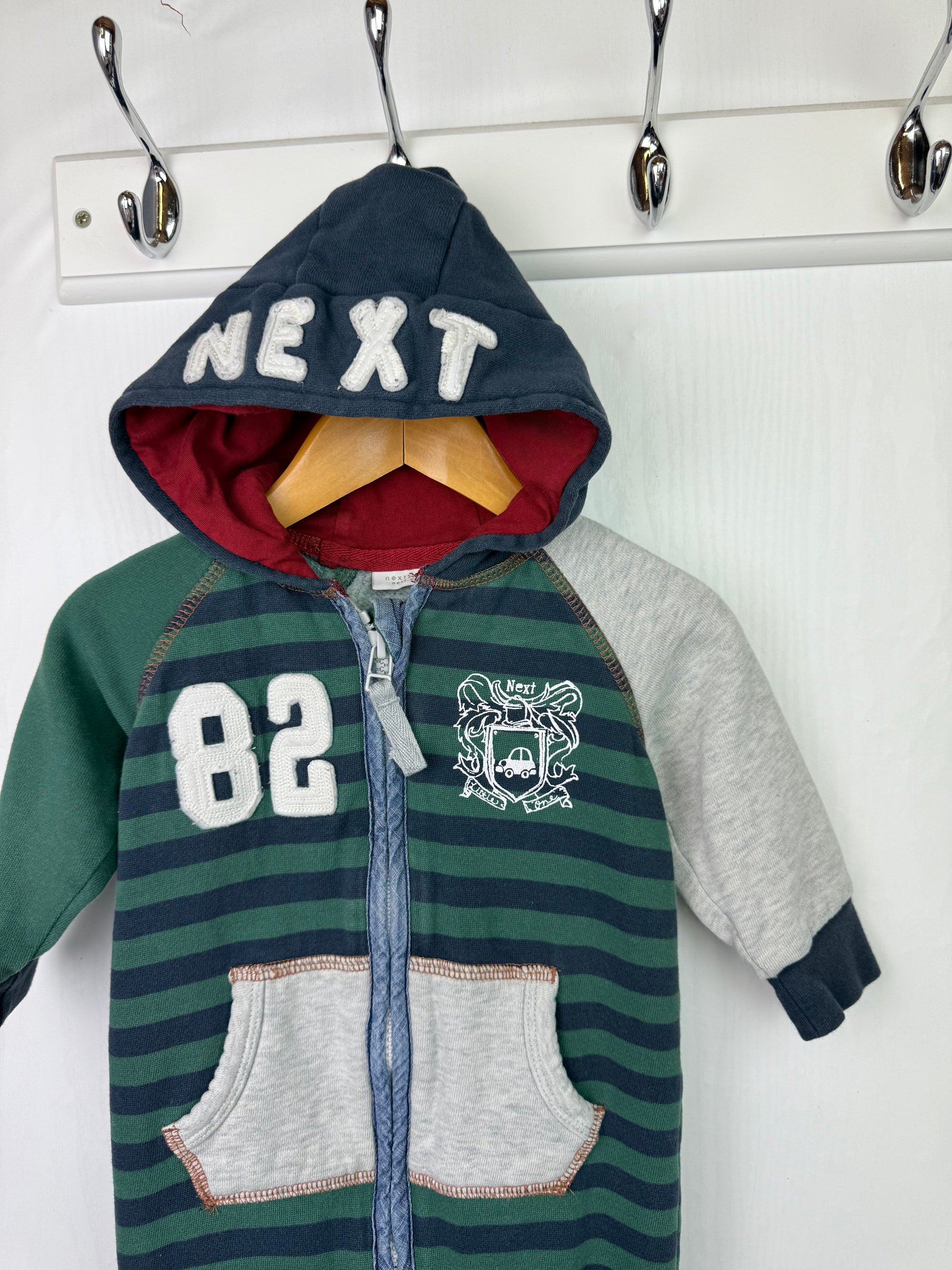 Next Zipped Hoodie Romper - Boys 6 - 9 Months - Little Ones Preloved. Second Hand Children's & Preloved Baby, Kids, Girls & Boys Clothes. UK online