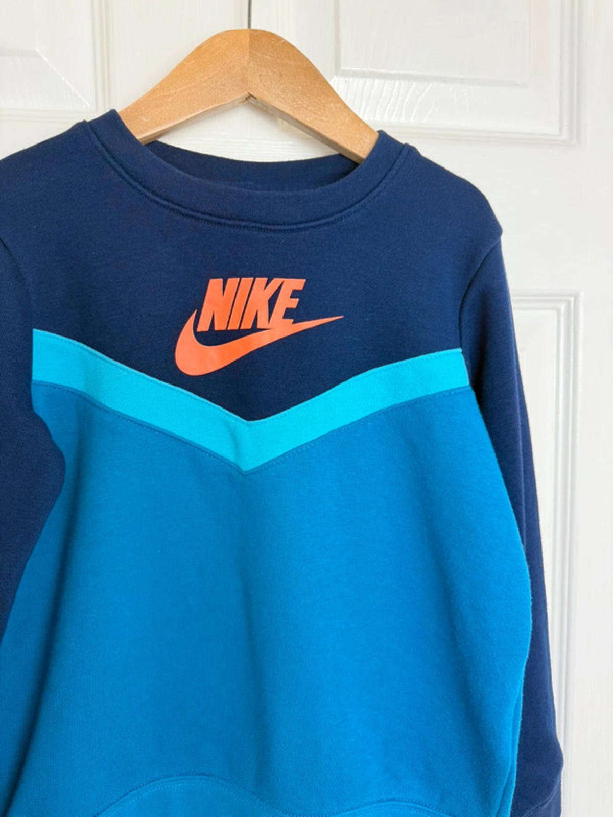Nike Blue & Orange Tik Sweater - Kids 6 - 7 Years - Little Ones Preloved. Second Hand Children's & Preloved Baby, Kids, Girls & Boys Clothes. UK online