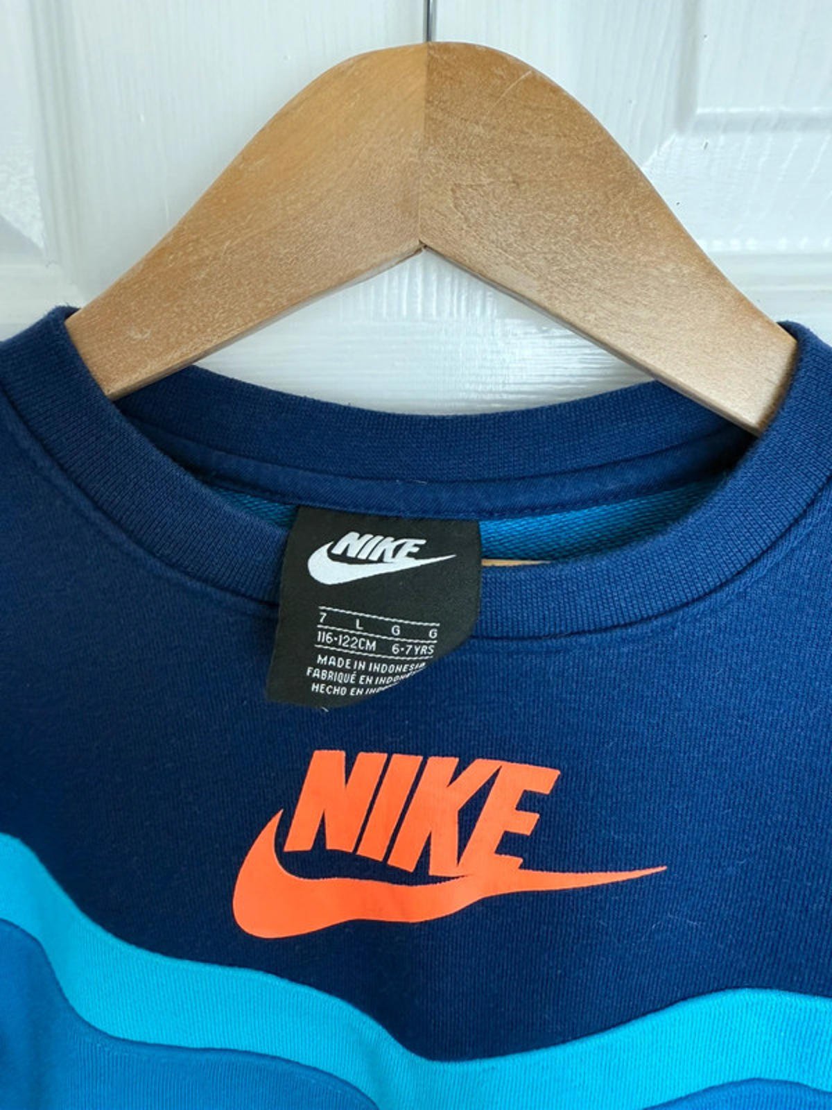 Nike Blue & Orange Tik Sweater - Kids 6 - 7 Years - Little Ones Preloved. Second Hand Children's & Preloved Baby, Kids, Girls & Boys Clothes. UK online