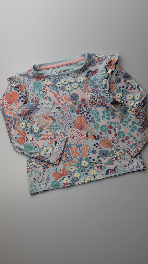 Nutmeg Blue Floral Long Sleeve Top - Girls 3-4 Years Little Ones Preloved Used, Preloved, Preworn Baby, Girls & Boys Clothes. Kids & Children's second hand Clothing UK Online. Cheap affordable. Brands including Next, Joules, Nutmeg Morrisons, TU, F&F, H&M.