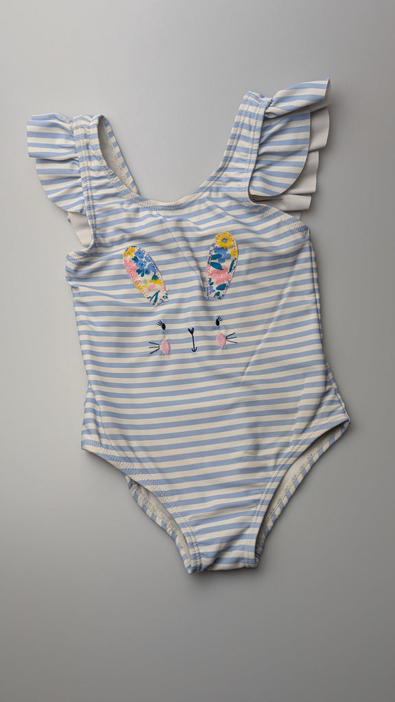 Nutmeg Blue Striped Bunny Swimsuit - Girls 2-3 Years Little Ones Preloved Used, Preloved, Preworn Baby, Girls & Boys Clothes. Kids & Children's second hand Clothing UK Online. Cheap affordable. Brands including Next, Joules, Nutmeg Morrisons, TU, F&F, H&M.