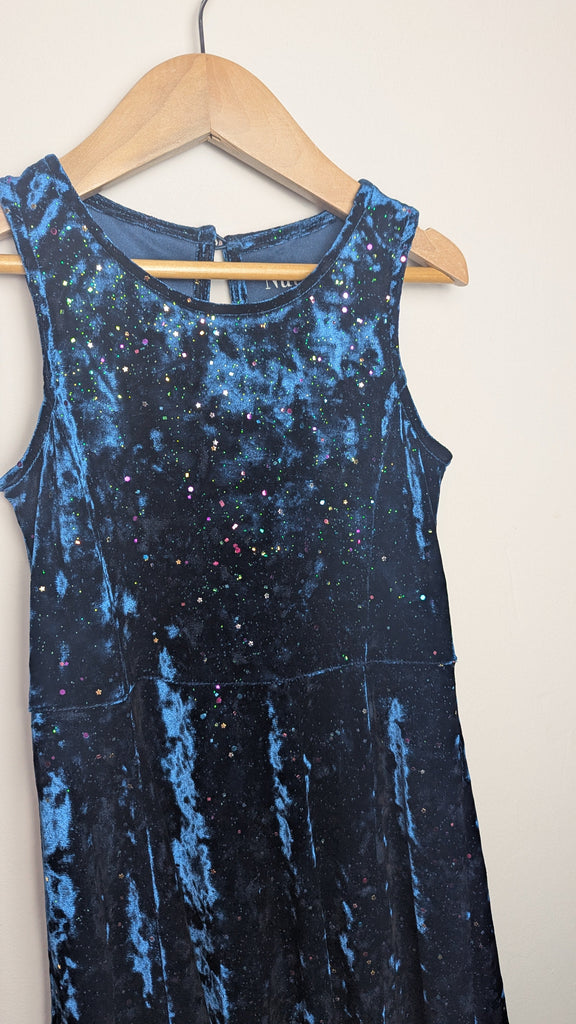 Nutmeg Blue/Green Crushed Velvet Glitter Dress - Girls 6-7 Years Little Ones Preloved Used, Preloved, Preworn & Second Hand Baby, Kids & Children's Clothing UK Online. Cheap affordable. Brands including Next, Joules, Nutmeg Morrisons, TU, F&F, H&M.