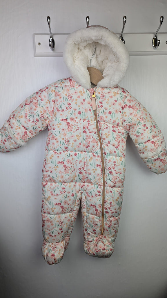 Nutmeg Cream & Floral Pramsuit - Girls 3-6 Months Little Ones Preloved Used, Preloved, Preworn & Second Hand Baby, Kids & Children's Clothing UK Online. Cheap affordable. Brands including Next, Joules, Nutmeg Morrisons, TU, F&F, H&M.