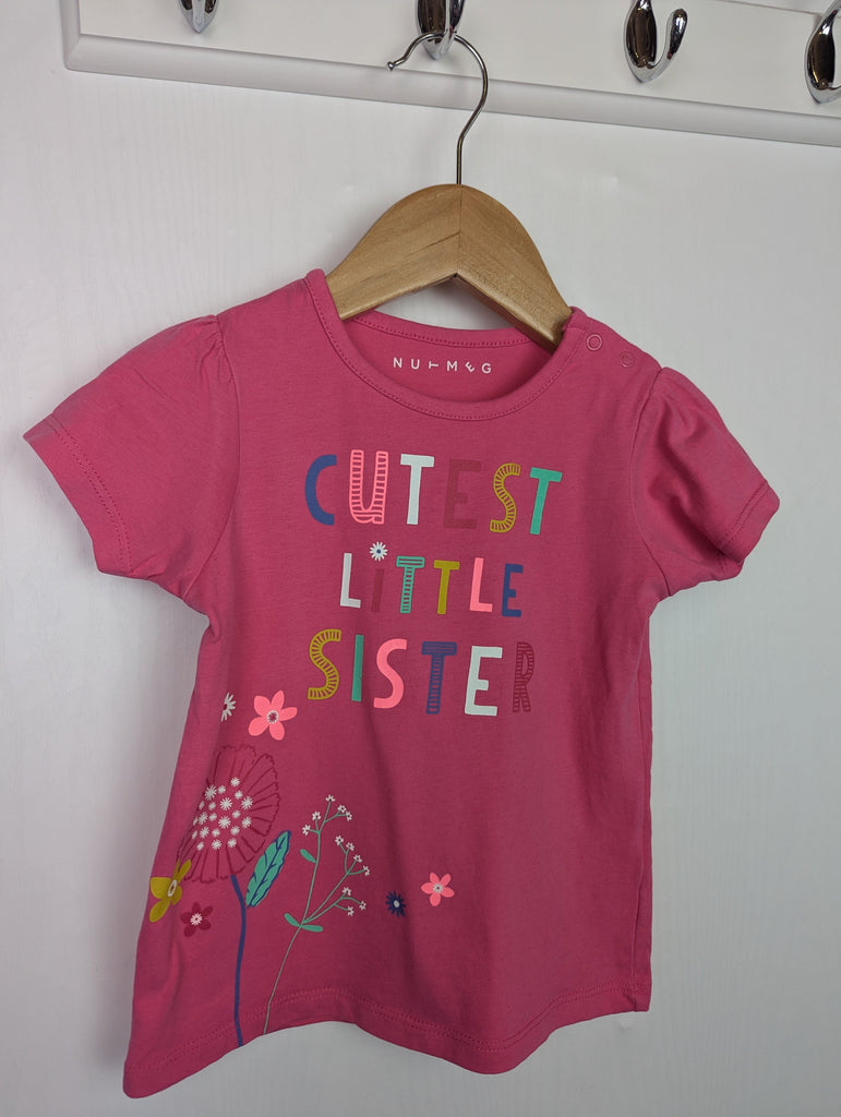 Nutmeg 'Cutest Little Sister' Top - Girls 12-18 Months Little Ones Preloved Used, Preloved, Preworn Baby, Girls & Boys Clothes. Kids & Children's second hand Clothing UK Online. Cheap affordable. Brands including Next, Joules, Nutmeg Morrisons, TU, F&F, H&M.