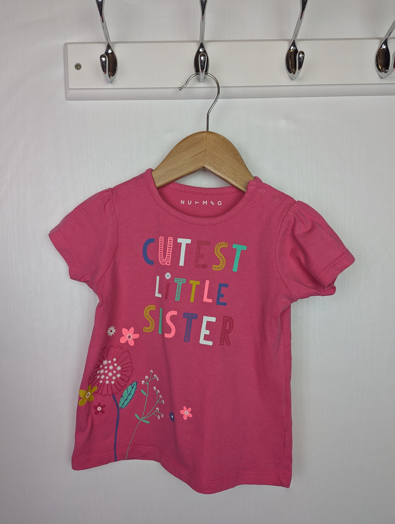 Nutmeg 'Cutest Little Sister' Top - Girls 12-18 Months Little Ones Preloved Used, Preloved, Preworn Baby, Girls & Boys Clothes. Kids & Children's second hand Clothing UK Online. Cheap affordable. Brands including Next, Joules, Nutmeg Morrisons, TU, F&F, H&M.