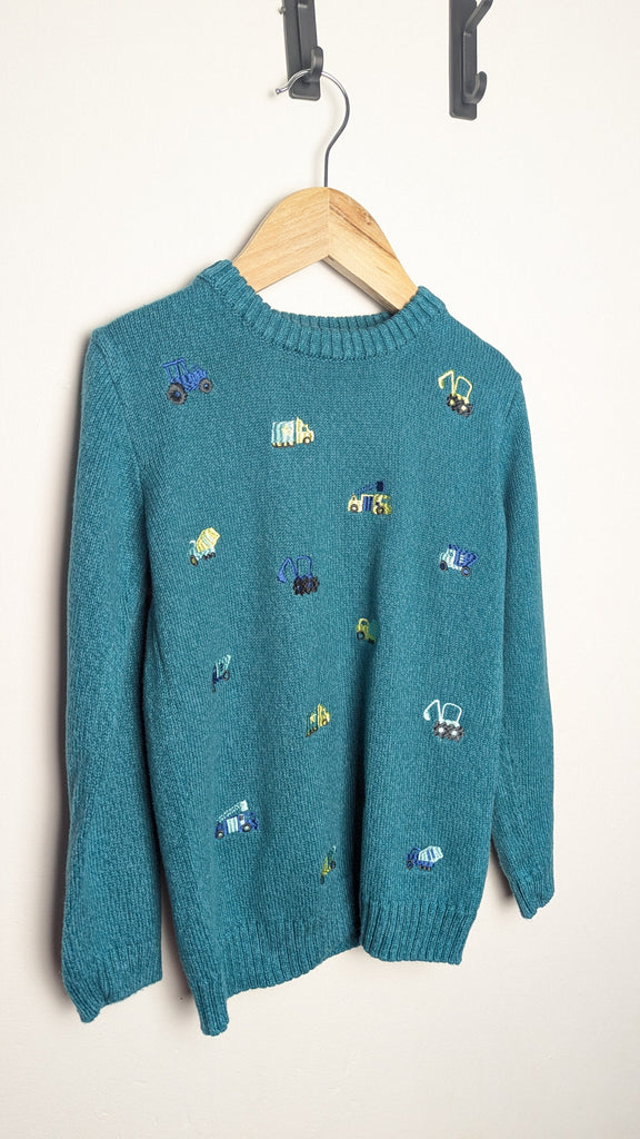 Nutmeg Green Knit Vehicles Jumper - Boys 6-7 Years Little Ones Preloved Used, Preloved, Preworn & Second Hand Baby, Kids & Children's Clothing UK Online. Cheap affordable. Brands including Next, Joules, Nutmeg Morrisons, TU, F&F, H&M.