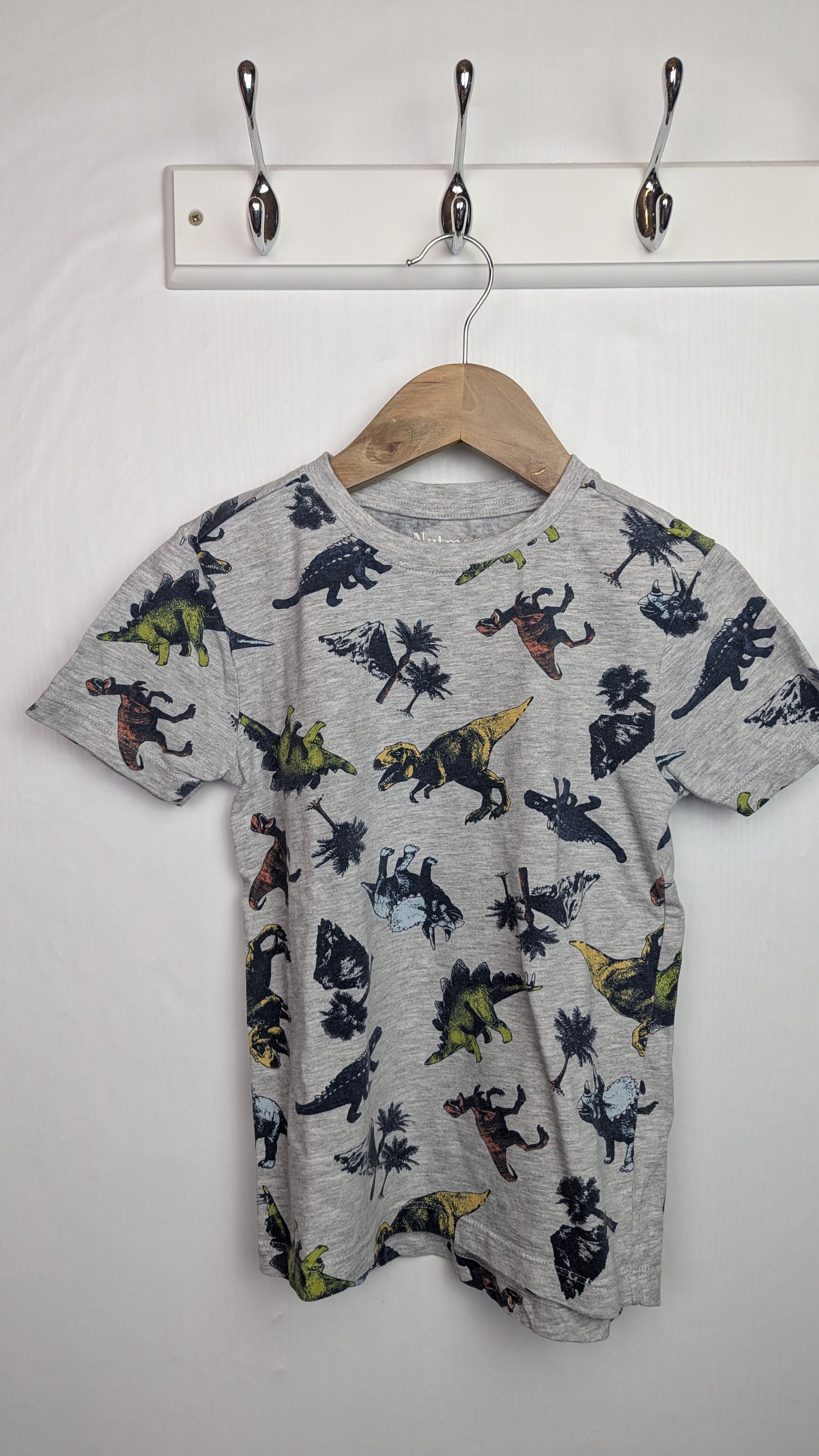 Nutmeg Grey Dinosaur Short Sleeve Top - Boys 6 - 7 Years - Little Ones Preloved. Second Hand Children's & Preloved Baby, Kids, Girls & Boys Clothes. UK online