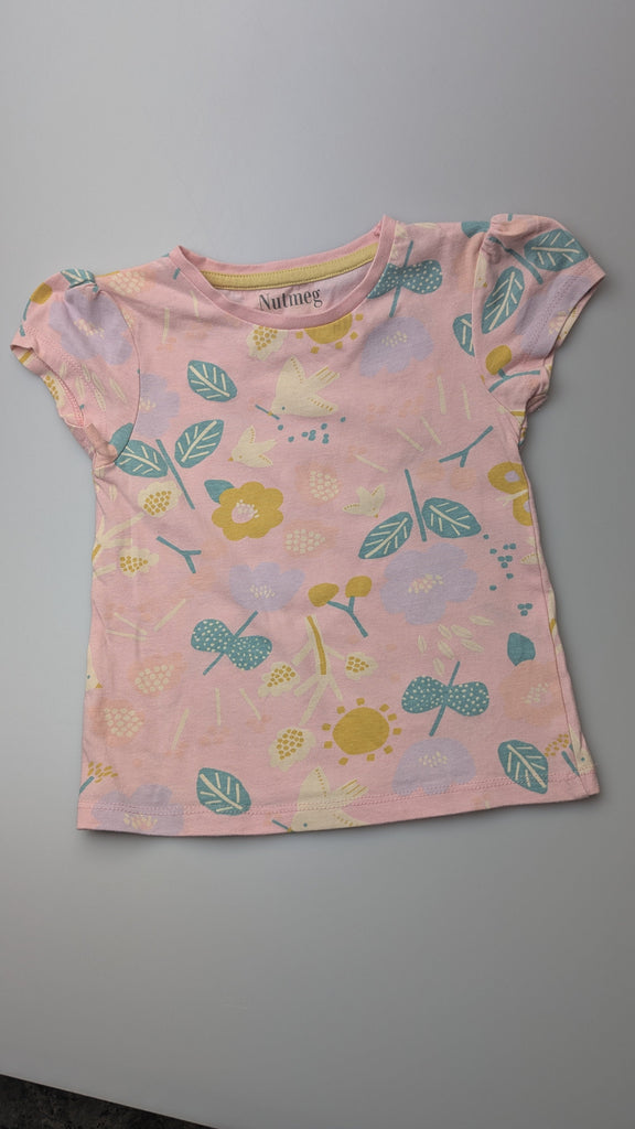 Nutmeg Pink Floral Short Sleeve Top - Girls 3-4 Years Little Ones Preloved Used, Preloved, Preworn Baby, Girls & Boys Clothes. Kids & Children's second hand Clothing UK Online. Cheap affordable. Brands including Next, Joules, Nutmeg Morrisons, TU, F&F, H&M.