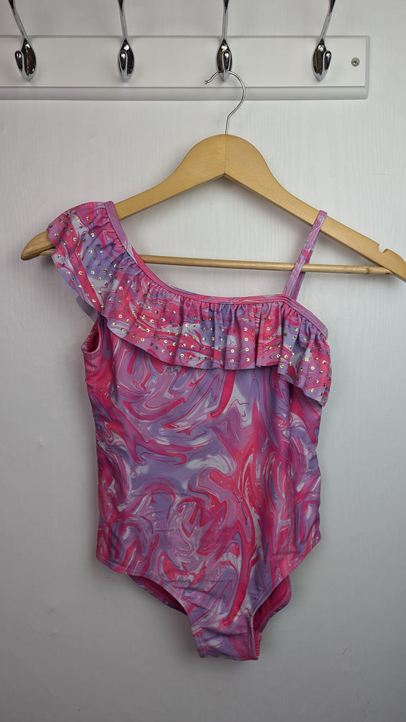 Nutmeg Pink & Purple Swimsuit - Girls 10-11 Years Little Ones Preloved Used, Preloved, Preworn Baby, Girls & Boys Clothes. Kids & Children's second hand Clothing UK Online. Cheap affordable. Brands including Next, Joules, Nutmeg Morrisons, TU, F&F, H&M.