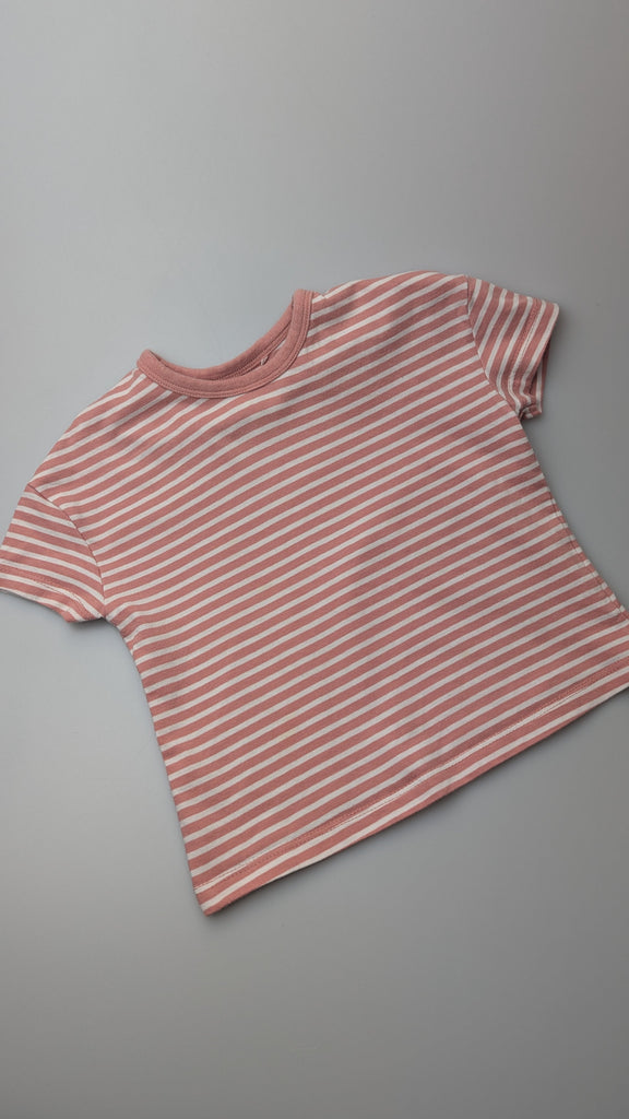 Nutmeg Pink Striped Short Sleeve Top - Girls 2-3 Years Little Ones Preloved Used, Preloved, Preworn Baby, Girls & Boys Clothes. Kids & Children's second hand Clothing UK Online. Cheap affordable. Brands including Next, Joules, Nutmeg Morrisons, TU, F&F, H&M.