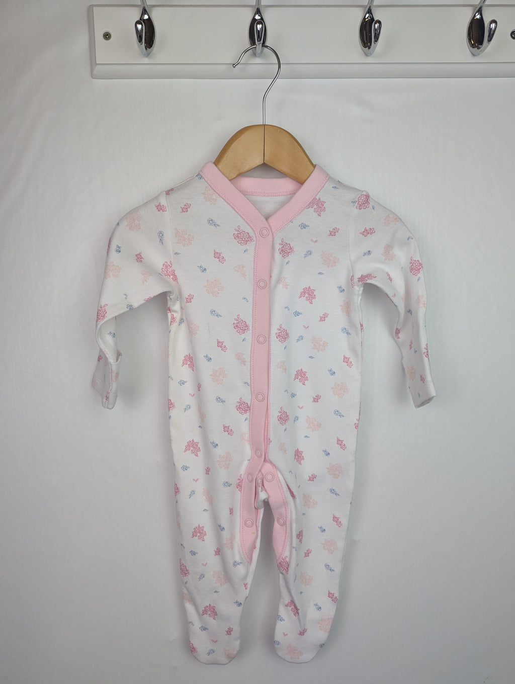 Nutmeg Pink & White Sleepsuit - Baby Girls 0 - 3 Months - Little Ones Preloved. Second Hand Children's & Preloved Baby, Kids, Girls & Boys Clothes. UK online