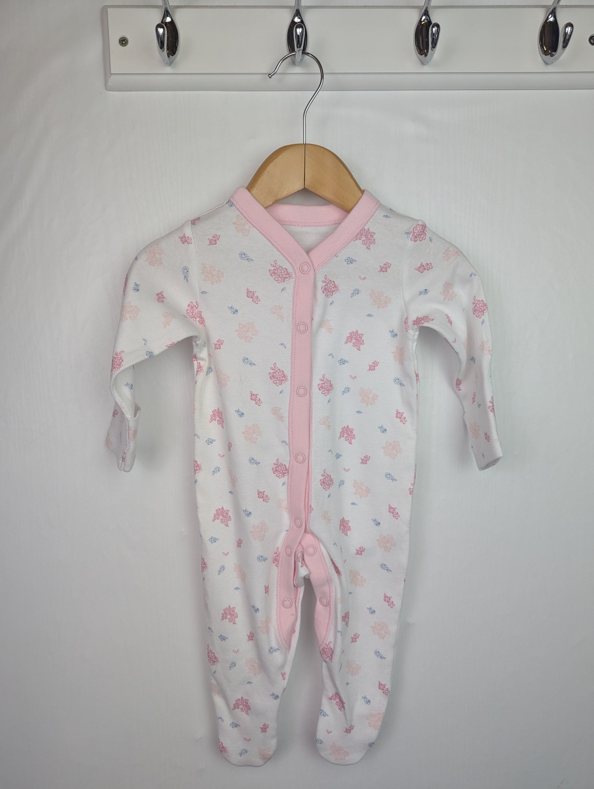 Nutmeg Pink & White Sleepsuit - Baby Girls 0 - 3 Months - Little Ones Preloved. Second Hand Children's & Preloved Baby, Kids, Girls & Boys Clothes. UK online