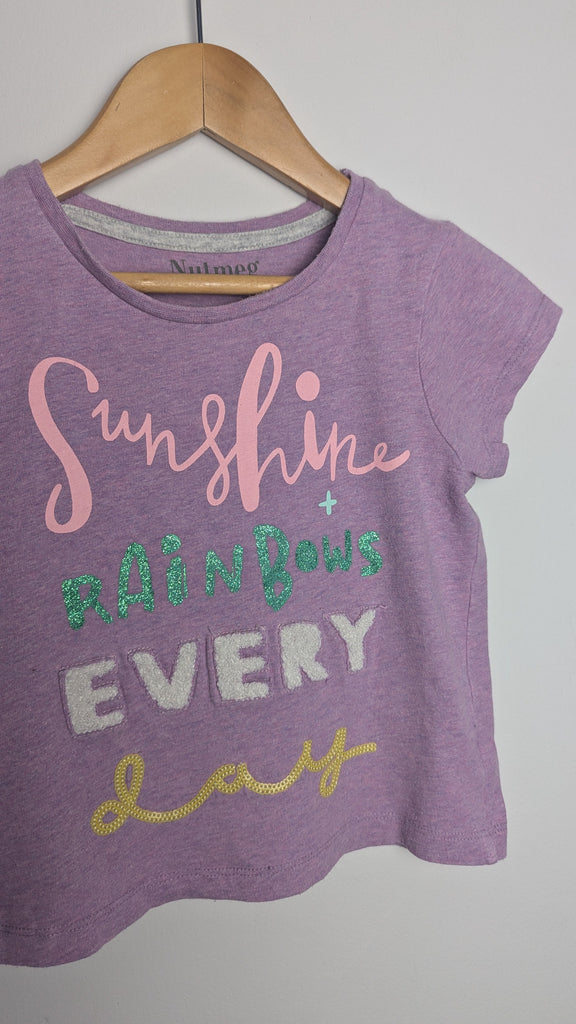 Nutmeg Purple Sunshine & Rainbows Top - Girls 2-3 Years Little Ones Preloved Used, Preloved, Preworn Baby, Girls & Boys Clothes. Kids & Children's second hand Clothing UK Online. Cheap affordable. Brands including Next, Joules, Nutmeg Morrisons, TU, F&F, H&M.