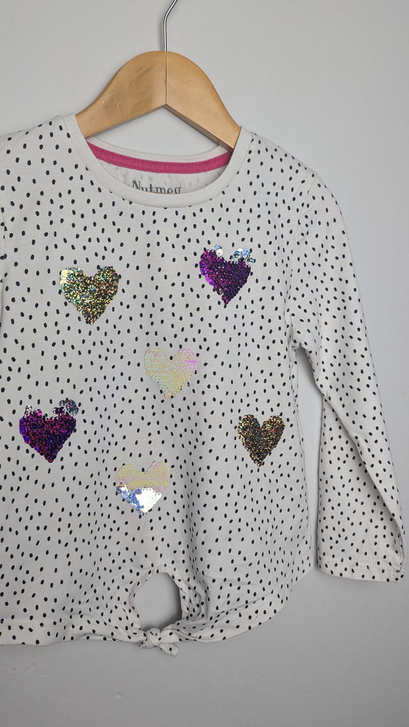 Nutmeg Sequin Hearts Long Sleeve Top - Girls 4-5 Years Little Ones Preloved Used, Preloved, Preworn & Second Hand Baby, Kids & Children's Clothing UK Online. Cheap affordable. Brands including Next, Joules, Nutmeg Morrisons, TU, F&F, H&M.