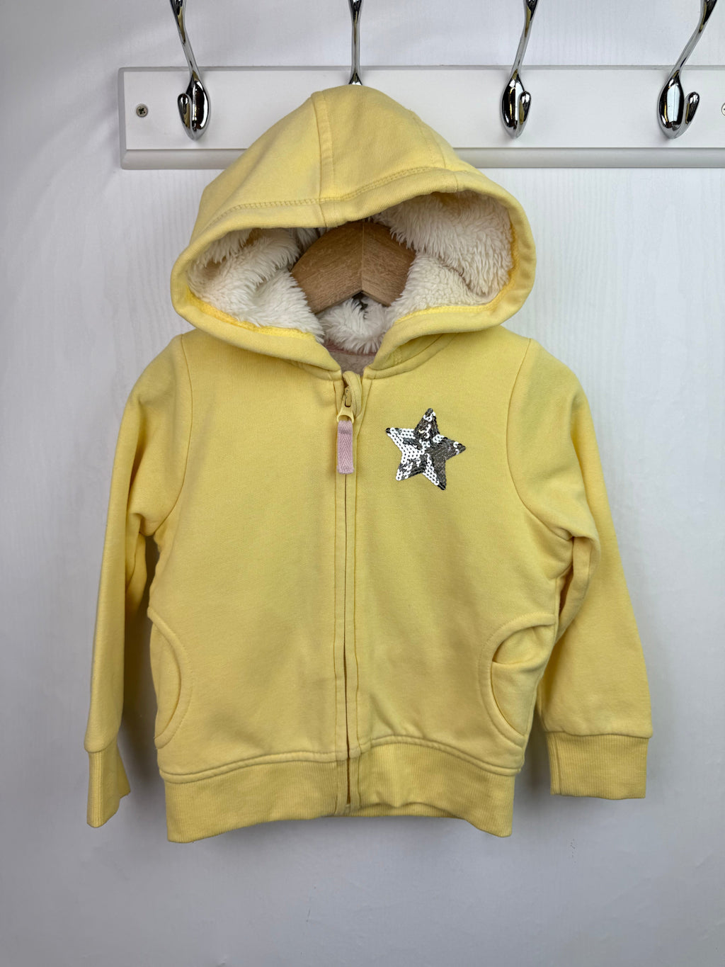 Nutmeg Yellow Fluffy Lined Hoodie - Girls 2 - 3 Years - Little Ones Preloved. Second Hand Children's & Preloved Baby, Kids, Girls & Boys Clothes. UK online