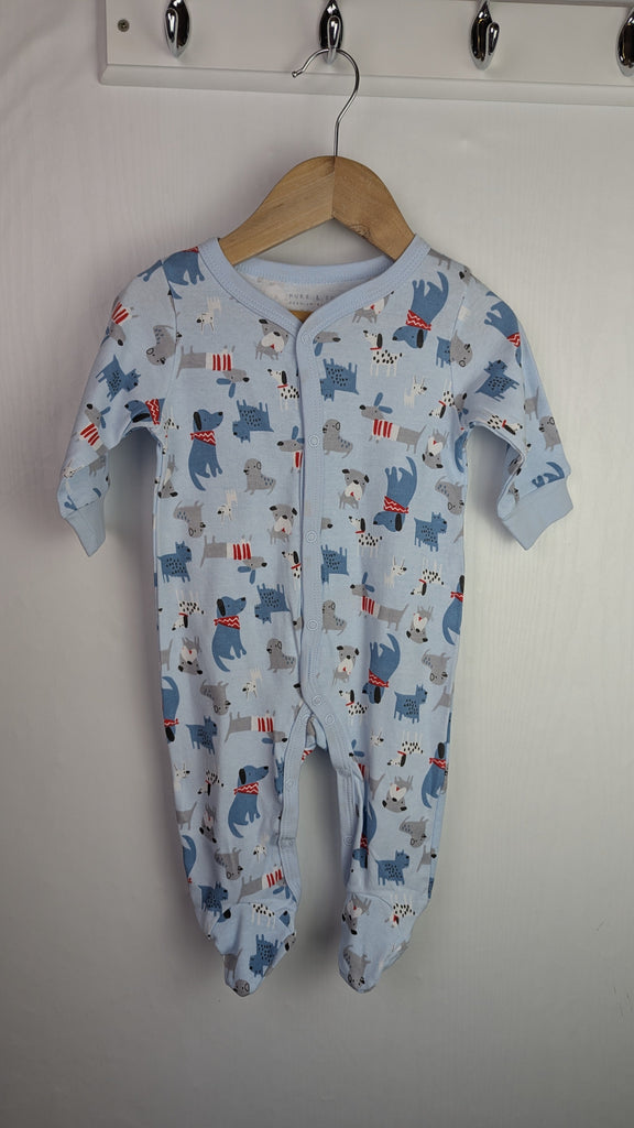 NWOT's Pure & Soft Blue Puppies Sleepsuit - Boys 3-6 Months Little Ones Preloved Used, Preloved, Preworn Baby, Girls & Boys Clothes. Kids & Children's second hand Clothing UK Online. Cheap affordable. Brands including Next, Joules, Nutmeg Morrisons, TU, F&F, H&M.