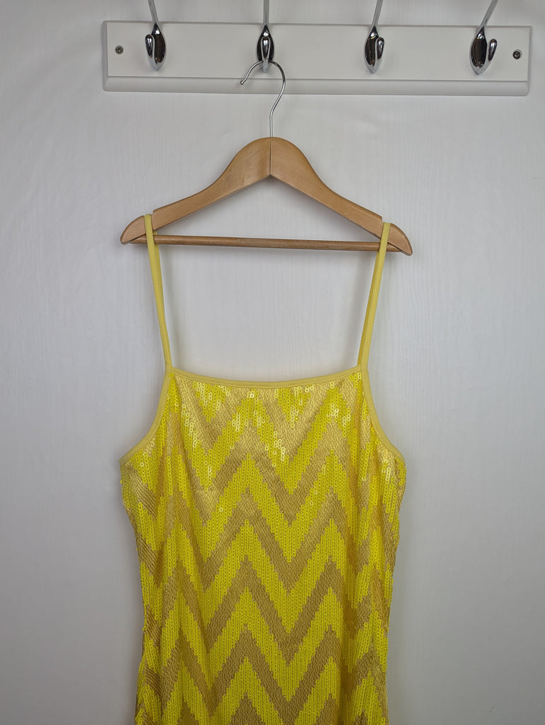 NWOT's River Island Yellow Sequin Dress - Girls 13-14 Years Little Ones Preloved Used, Preloved, Preworn Baby, Girls & Boys Clothes. Kids & Children's second hand Clothing UK Online. Cheap affordable. Brands including Next, Joules, Nutmeg Morrisons, TU, F&F, H&M.