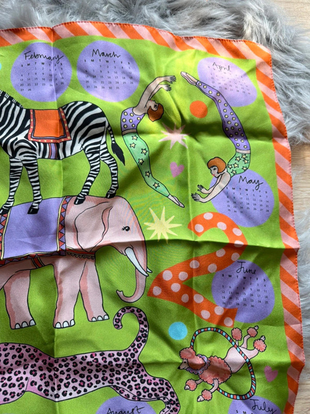 NWT’s Karen Mabon Circus Animals Calendar Silk Scarf - Little Ones Preloved. Second Hand Children's & Preloved Baby, Kids, Girls & Boys Clothes. UK online