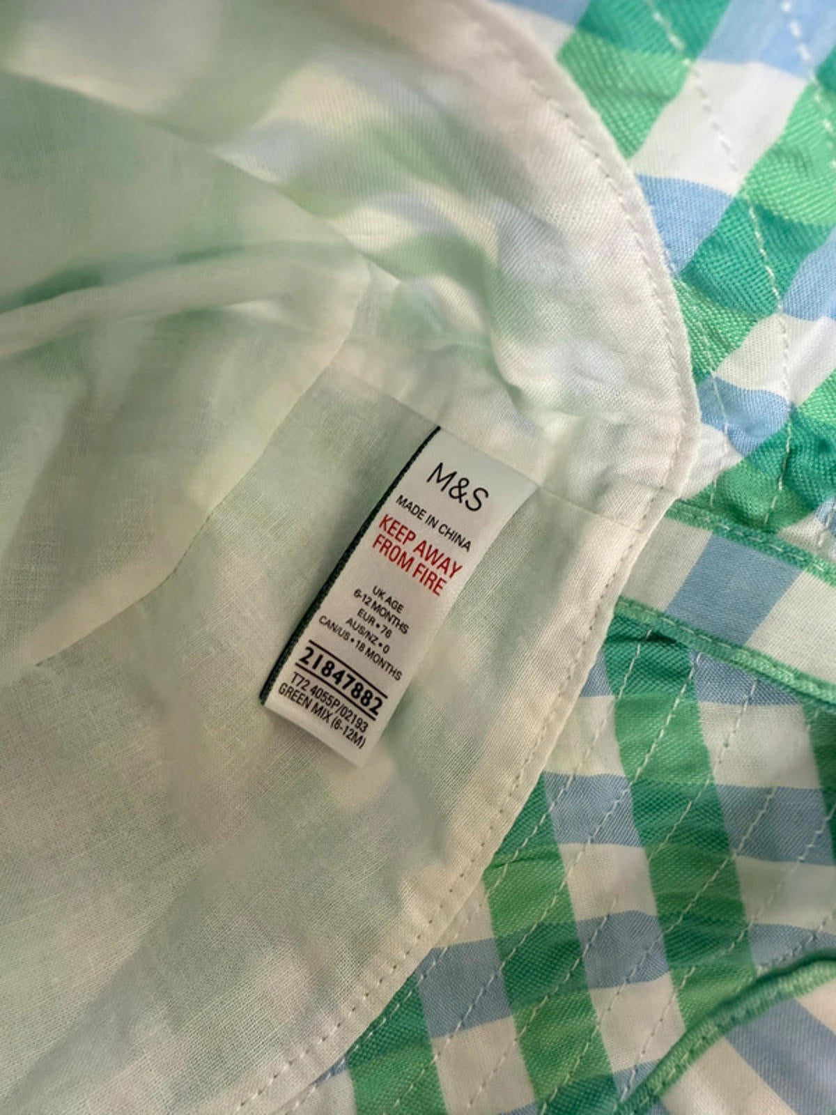 NWT’s M&S Blue & Green Check Summer Hat - Boys 6 - 12 Months - Little Ones Preloved. Second Hand Children's & Preloved Baby, Kids, Girls & Boys Clothes. UK online
