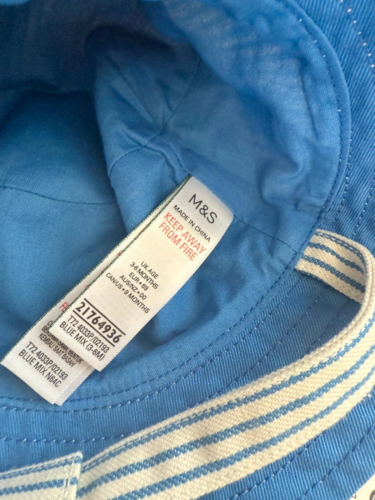 NWT’s M&S Blue Striped Summer Hat - Boys 3 - 6 Months - Little Ones Preloved. Second Hand Children's & Preloved Baby, Kids, Girls & Boys Clothes. UK online