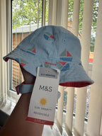 NWT’s M&S Nautical Reversible Hat - Baby Boys 0 - 3 Months - Little Ones Preloved. Second Hand Children's & Preloved Baby, Kids, Girls & Boys Clothes. UK online