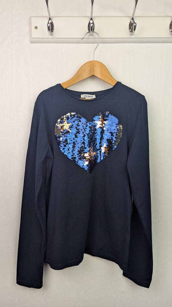 Okaidi Sequin Heart Long Sleeve Top - Girls 12 Years Little Ones Preloved Used, Preloved, Preworn & Second Hand Baby, Kids & Children's Clothing UK Online. Cheap affordable. Brands including Next, Joules, Nutmeg Morrisons, TU, F&F, H&M.